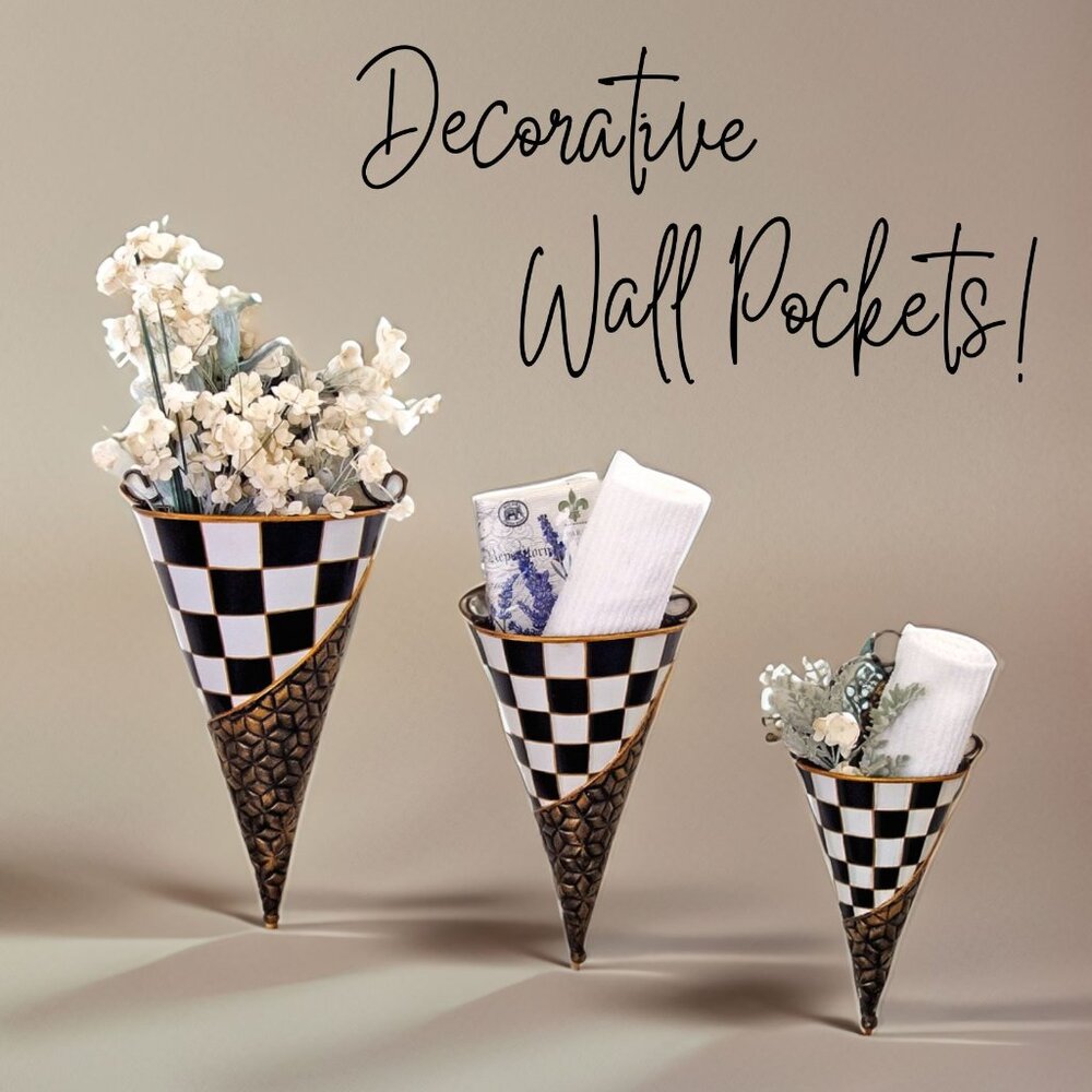 Courtly Wall Decor Wall Pockets Sconces Black White Check Planter Towel Caddy